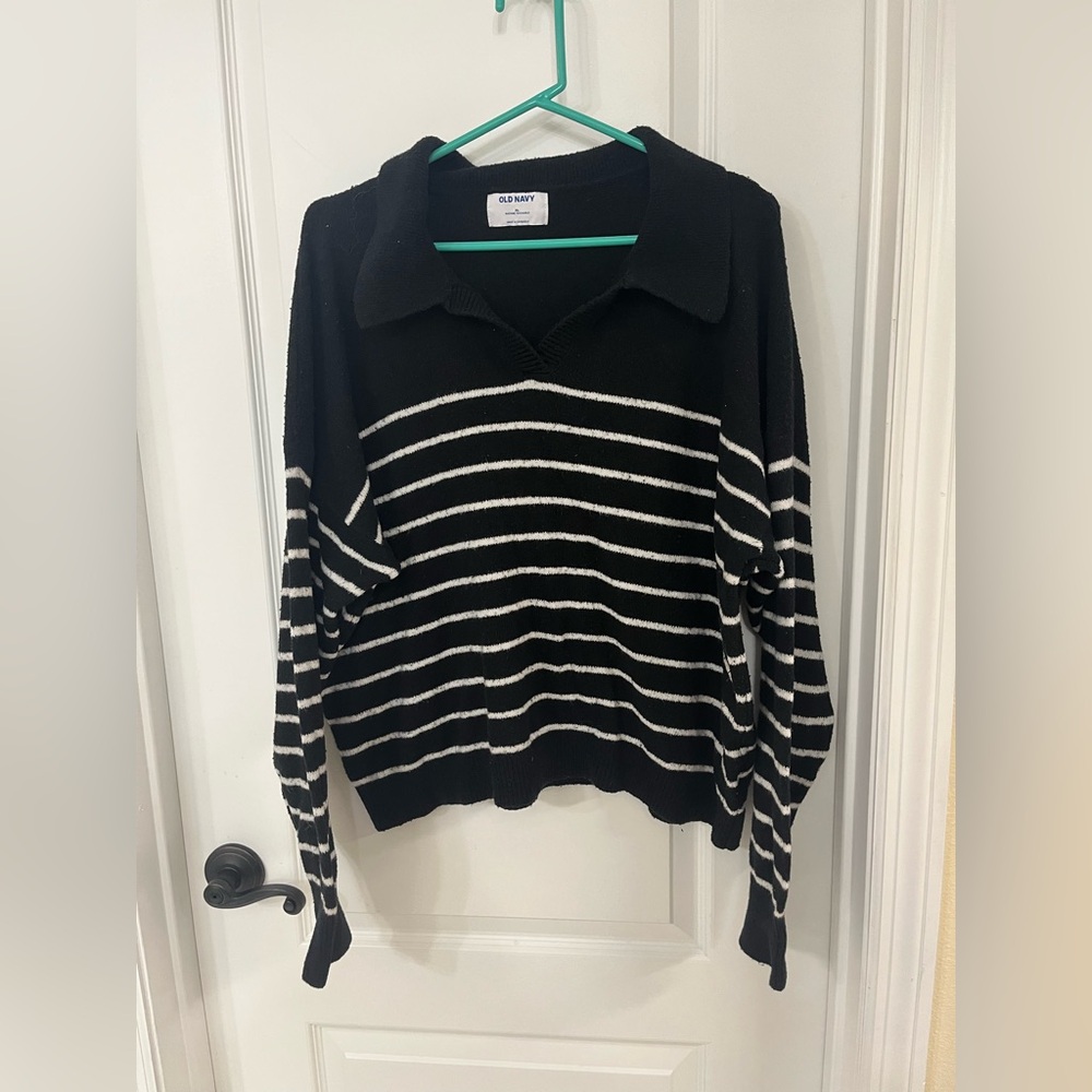 Old Navy Women's Split neck Collar Black Jack Cotton Blend Sweater XL